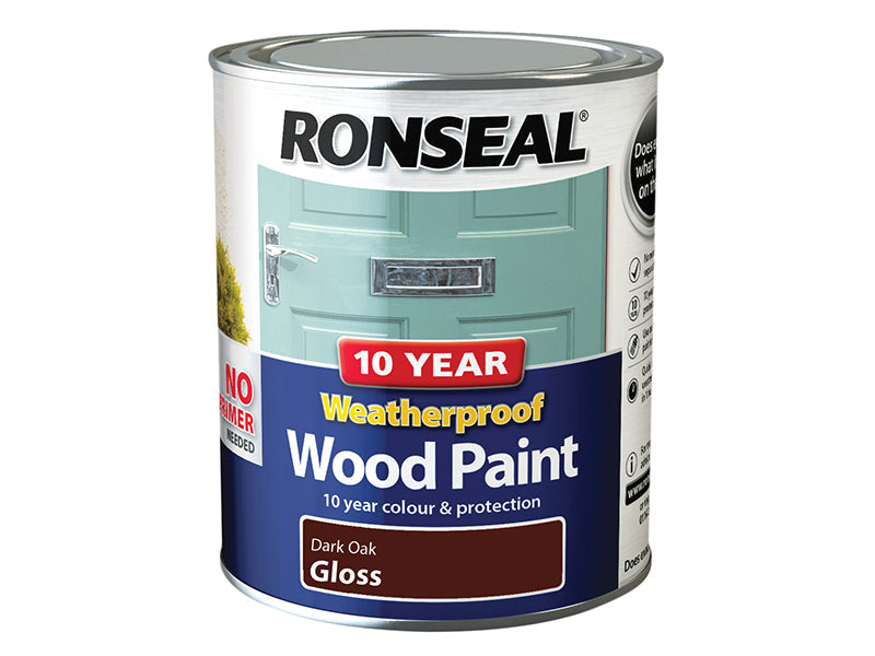 10 Year Weatherproof Wood Paint Dark Oak Gloss 750ml, Ronseal