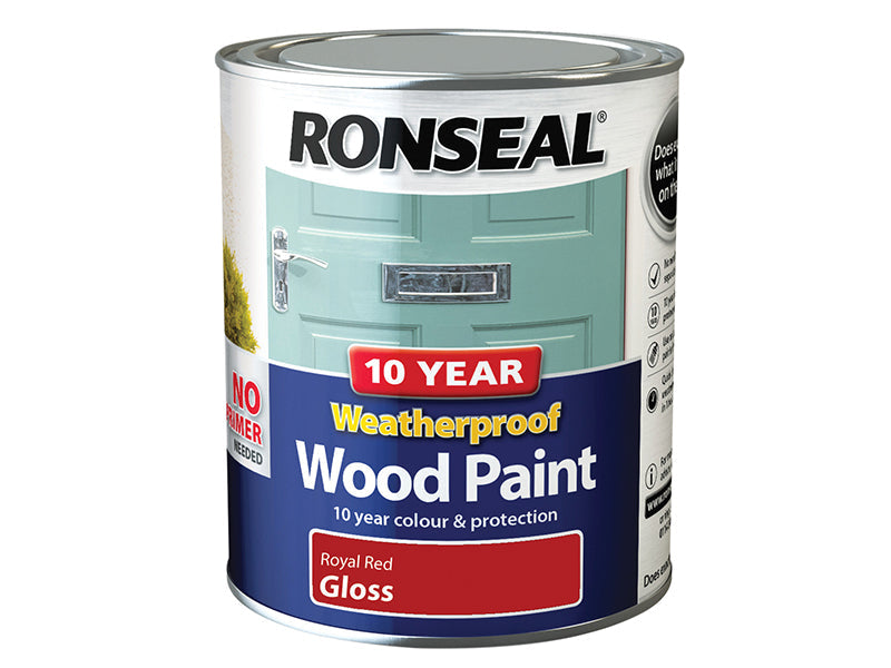 10 Year Weatherproof Wood Paint Royal Red Gloss 750ml, Ronseal