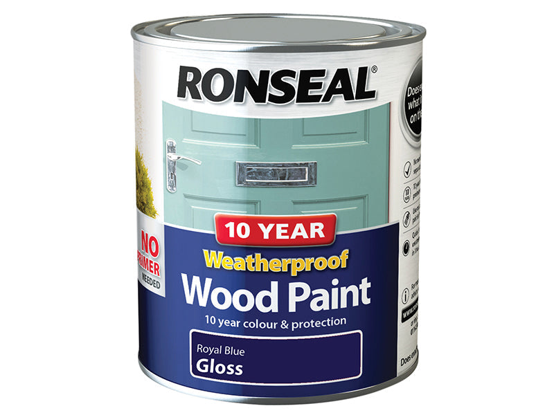 10 Year Weatherproof Wood Paint Royal Blue Gloss 750ml, Ronseal