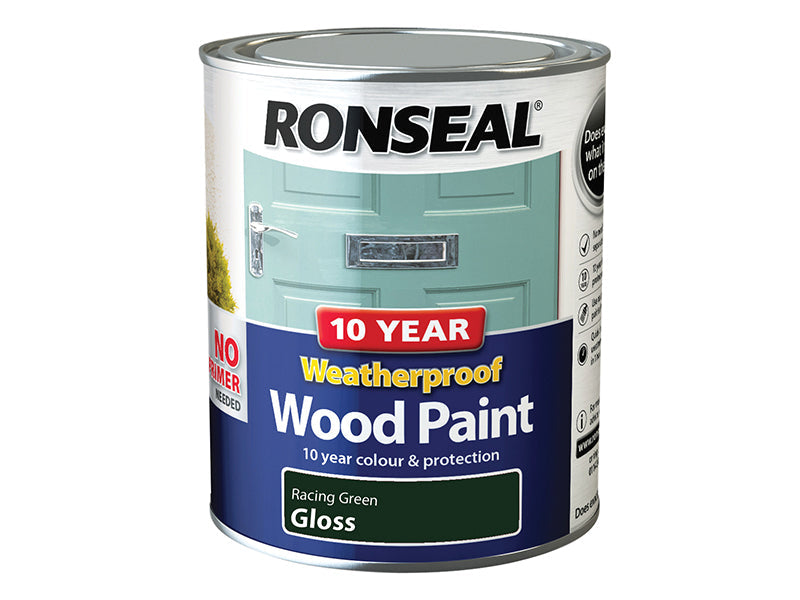 10 Year Weatherproof Wood Paint Racing Green Gloss 750ml, Ronseal