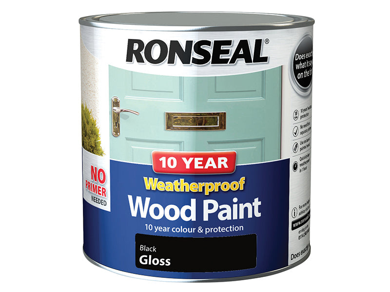 10 Year Weatherproof Wood Paint Black Gloss 2.5 litre, Ronseal