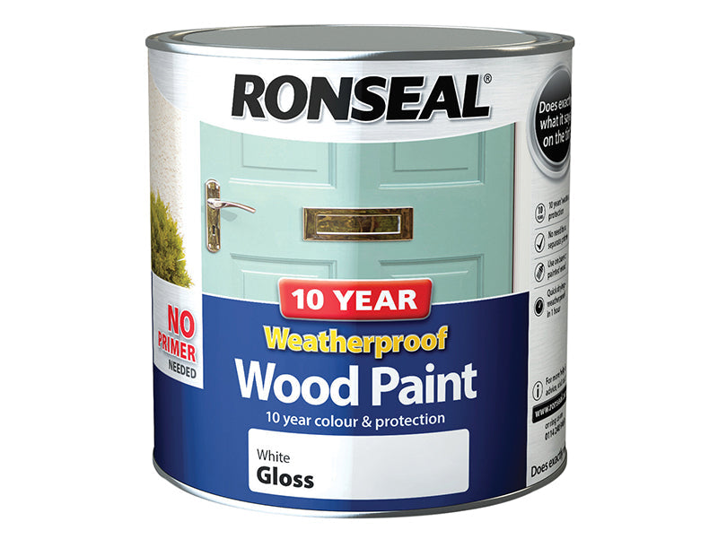 10 Year Weatherproof Wood Paint White Gloss 2.5 litre, Ronseal
