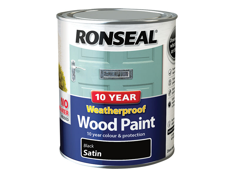 10 Year Weatherproof Wood Paint Black Satin 750ml, Ronseal