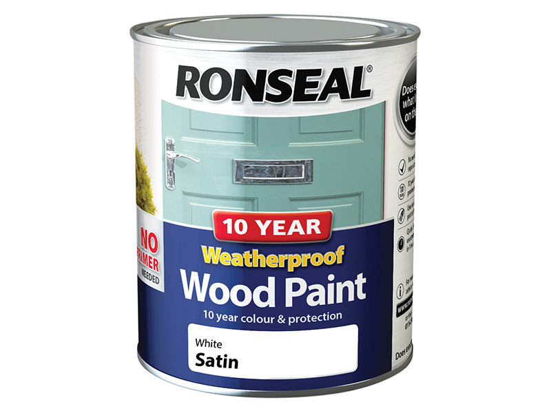10 Year Weatherproof Wood Paint White Satin 750ml, Ronseal