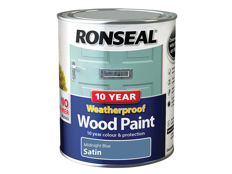 10 Year Weatherproof Wood Paint Midnight Blue Satin 750ml, Ronseal