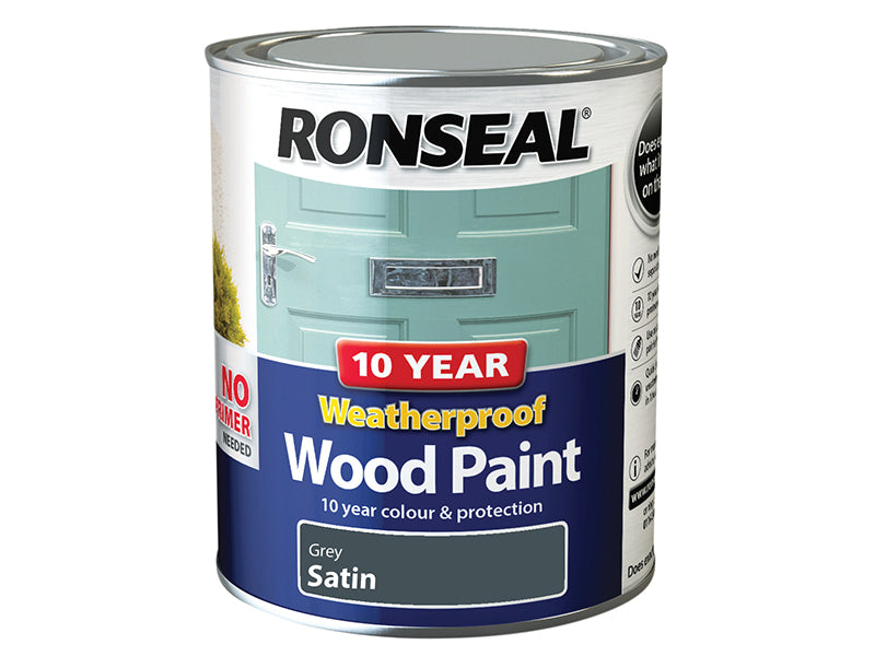 10 Year Weatherproof Wood Paint Grey Satin 750ml, Ronseal