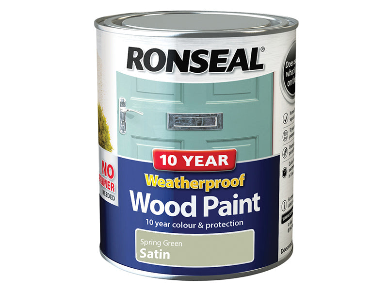 10 Year Weatherproof Wood Paint Spring Green Satin 750ml, Ronseal