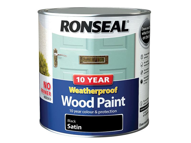 10 Year Weatherproof Wood Paint Black Satin 2.5 litre, Ronseal