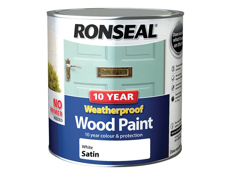 10 Year Weatherproof Wood Paint White Satin 2.5 litre, Ronseal