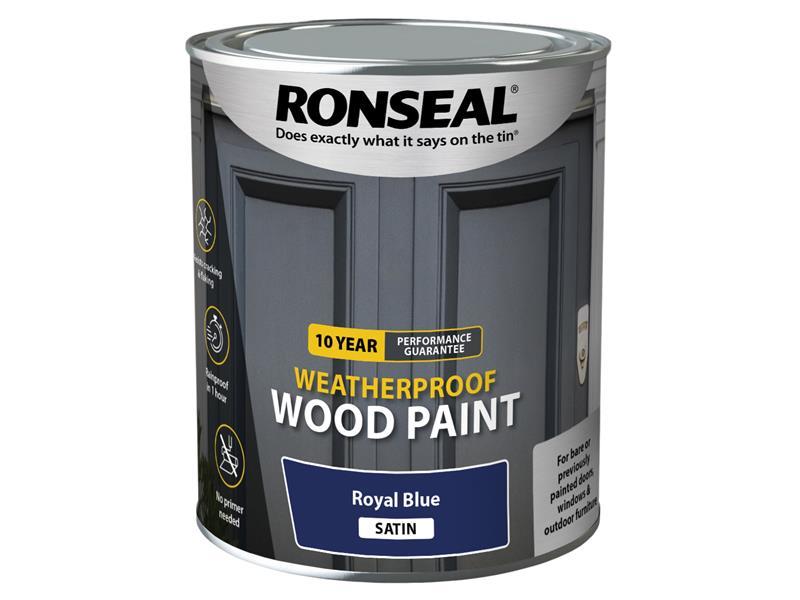10 Year Weatherproof Wood Paint Royal Blue Satin 750ml, Ronseal
