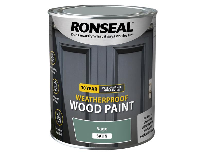 10 Year Weatherproof Wood Paint Sage Satin 750ml, Ronseal