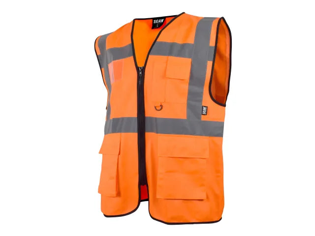 Hi-Vis Utility Waistcoat Orange - XL (48in), Scan