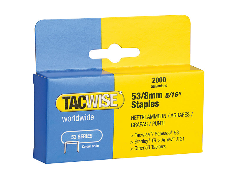 53 Light-Duty Staples 8mm (Type JT21 A) (Pack 2000), Tacwise