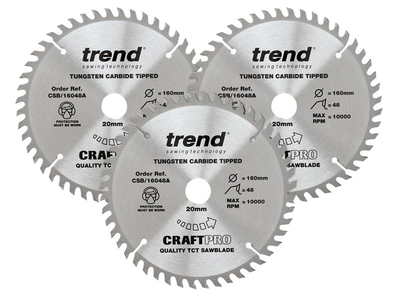 CraftPro Plunge Saw Blade 160 x 20mm x 48T (Pack 3), Trend