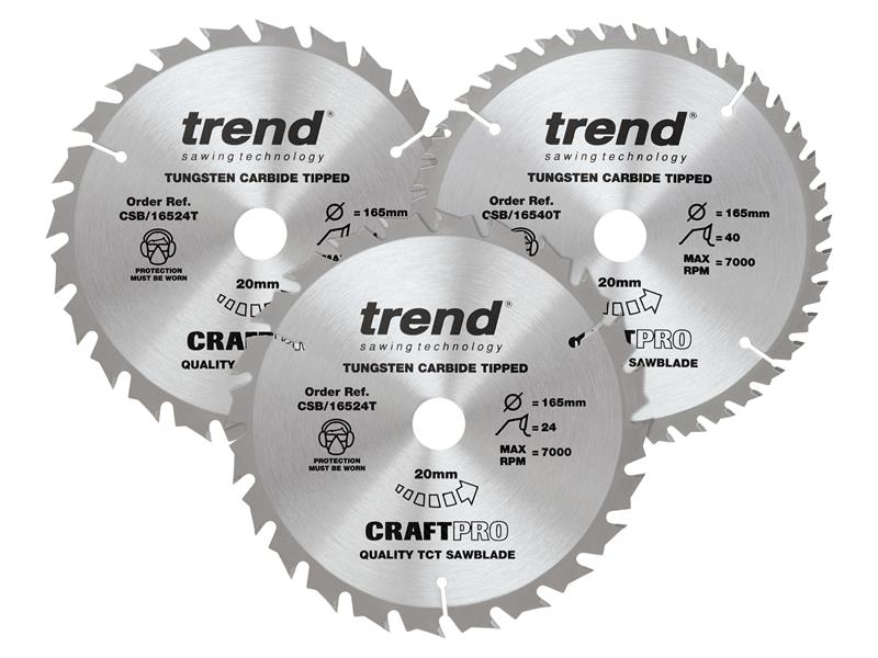 CraftPro Cordless Saw Blade 165 x 20mm x 24T/40T (Pack 3), Trend