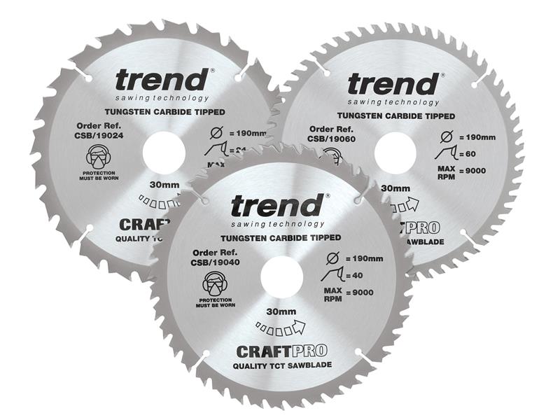 CraftPro Saw Blade 190 x 30mm x 24T/40T/60T (Pack 3), Trend
