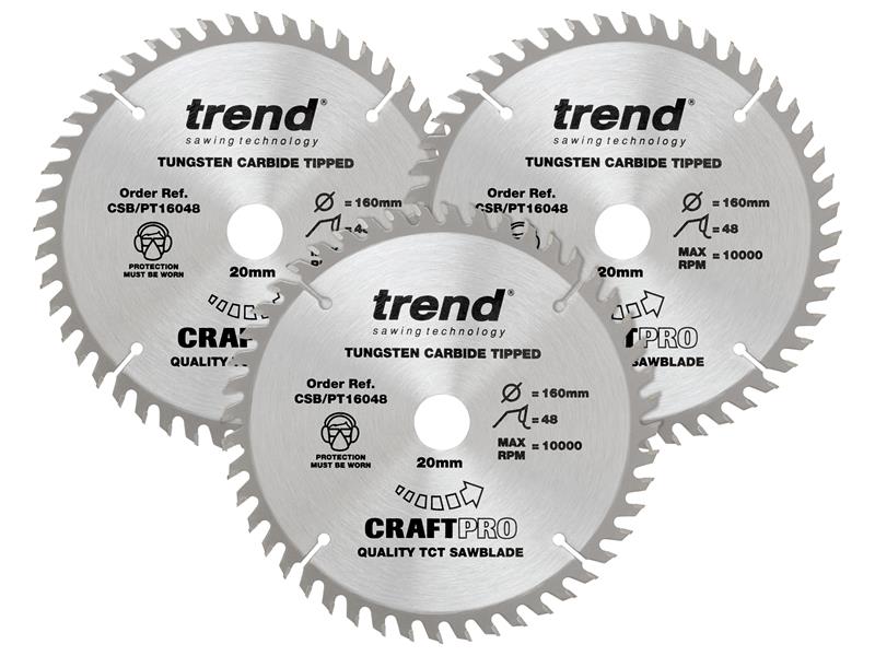 CraftPro Panel Trim Saw Blade 160 x 20mm x 48T (Pack 3), Trend