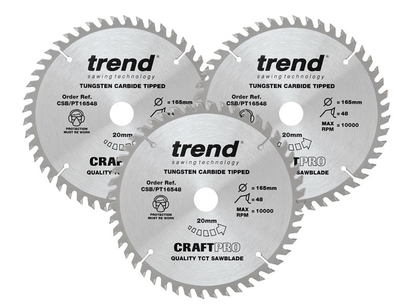 CraftPro Panel Trim Saw Blade 165 x 20mm x 48T (Pack 3), Trend