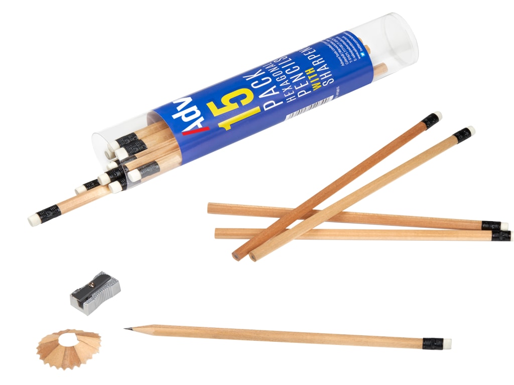 Hexagonal HB Pencils & Sharpener (Tub 15)                                       