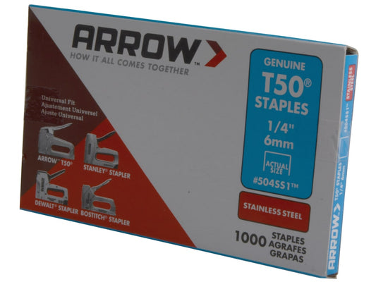 T50 Staples Stainless Steel 504SS 6mm (1/4in) (Box 1000)                        