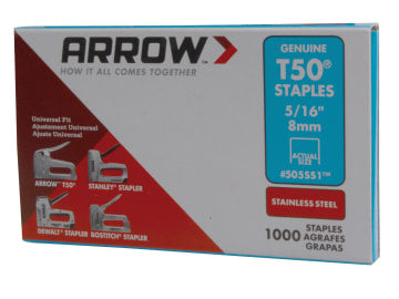 T50 Staples Stainless Steel 505SS 8mm (5/16in) (Box 1000)                       