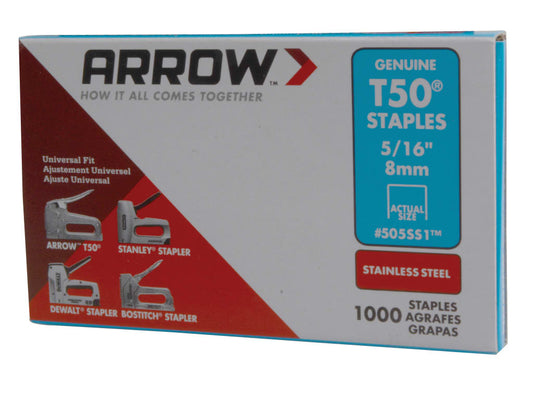 T50 Staples Stainless Steel 505SS 8mm (5/16in) (Box 1000)                       