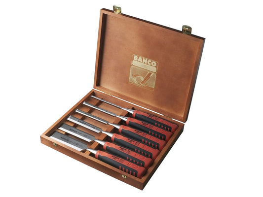 424P-S6 Bevel Edge Chisel Set in Wooden Box, 6 Piece                            