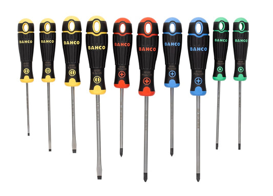 BAHCOFIT Coloured Handle Screwdriver Set, 10 Piece                              