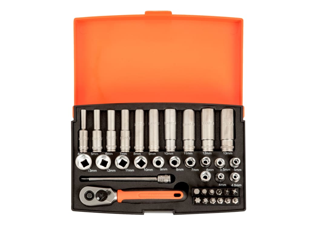 SL25L 1/4in Deep Drive Socket Set, 37 Piece                                     