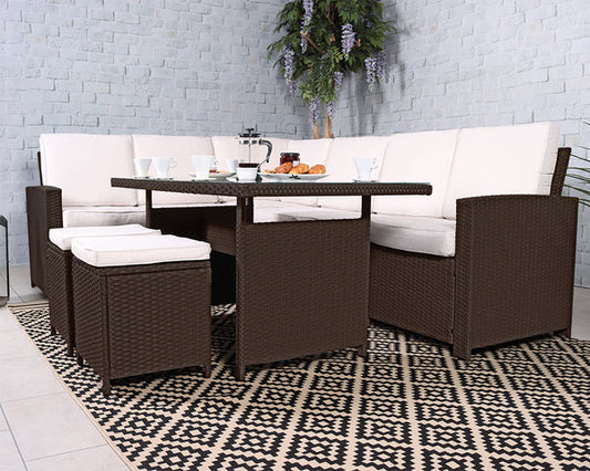 Berlin 8 Seater Corner Dining Set – Brown, MorgansOsw