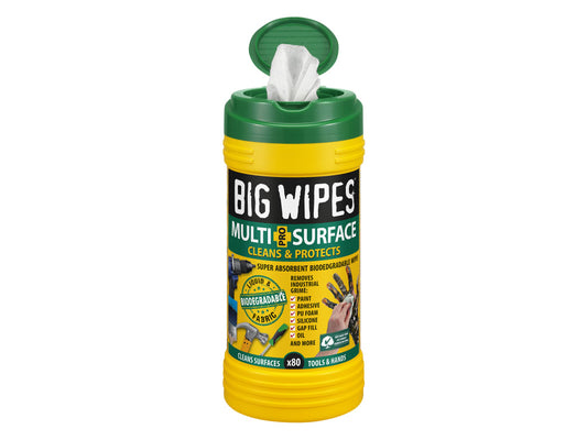 Big Wipes Multi-Surface PRO+ Bio Wipes Tub of 80 (Green Top)                    