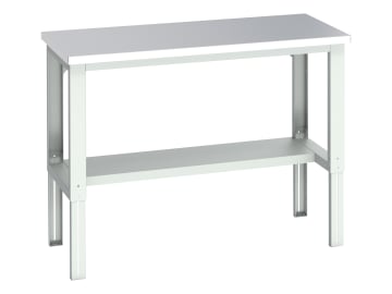 Cubio Adjustable Bench with Half Shelf, Stainless Steel Clad Top 1500 x 750mm   