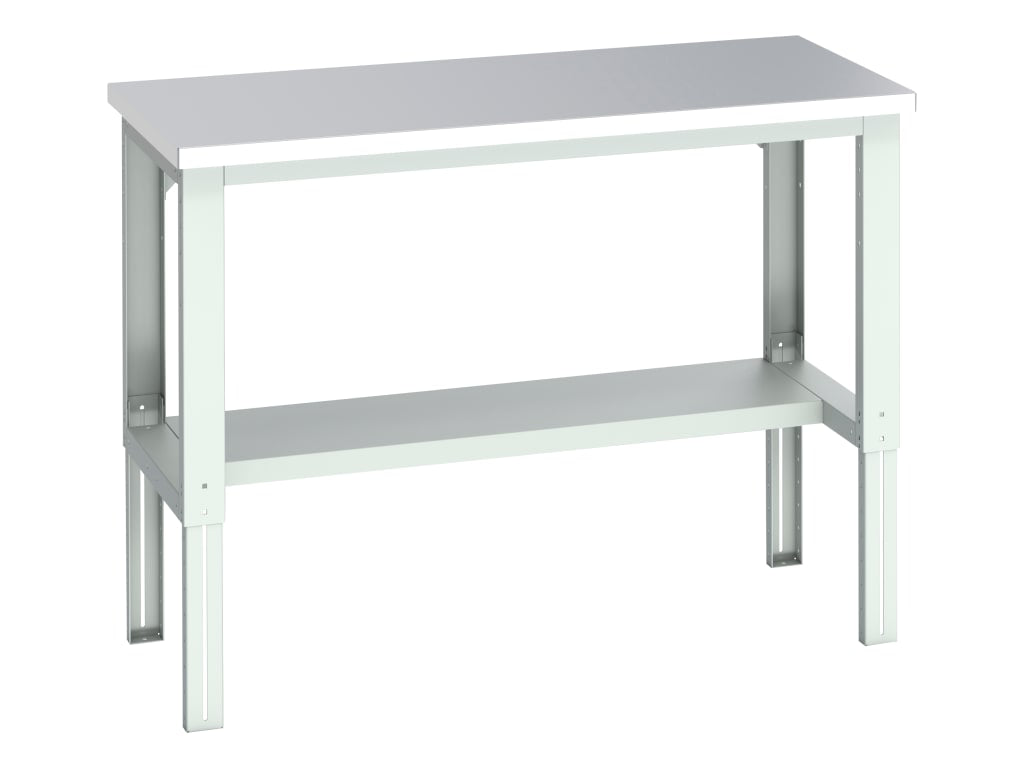 Cubio Adjustable Bench with Half Shelf, Stainless Steel Clad Top 1500 x 750mm   