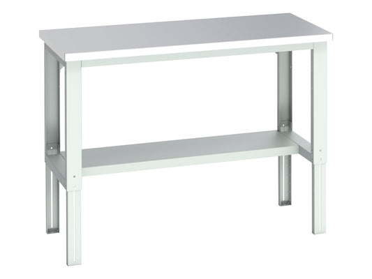 Cubio Adjustable Bench with Half Shelf, Stainless Steel Clad Top 1500 x 750mm   