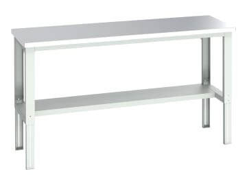Cubio Adjustable Bench with Half Shelf, Stainless Steel Top 2000 x 750mm        