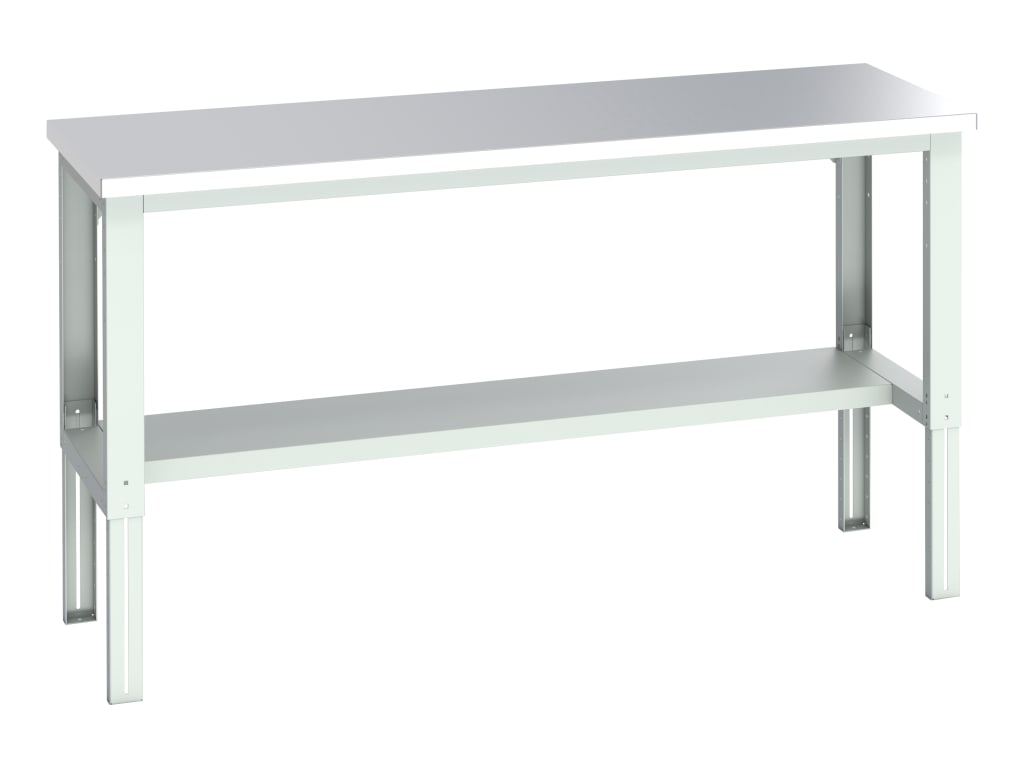 Cubio Adjustable Bench with Half Shelf, Stainless Steel Top 2000 x 750mm        