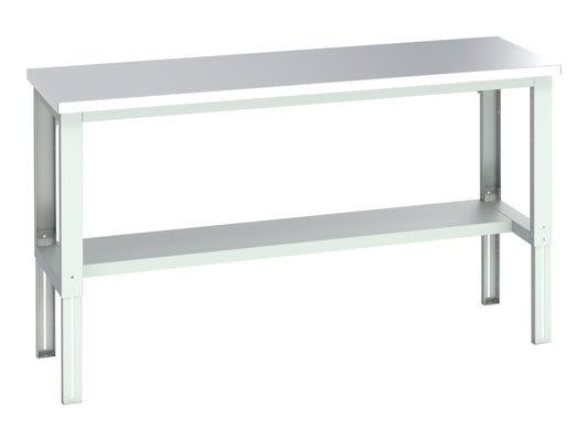 Cubio Adjustable Bench with Half Shelf, Stainless Steel Top 2000 x 750mm        