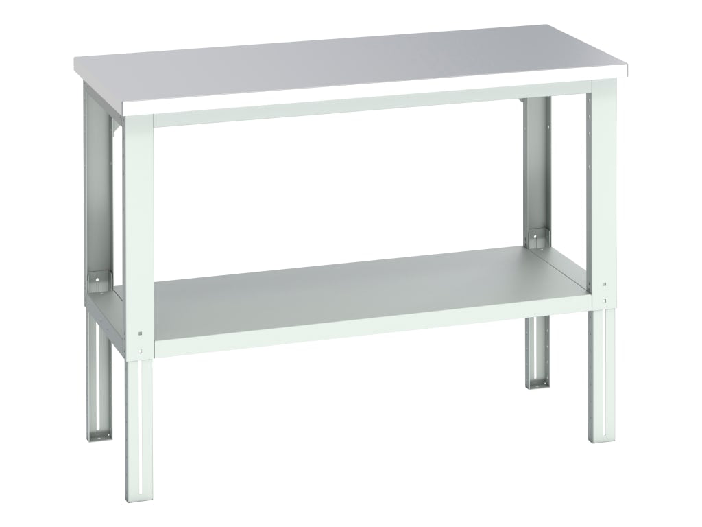 Cubio Adjustable Bench with Shelf, Stainless Steel Clad Top 1500 x 750mm        