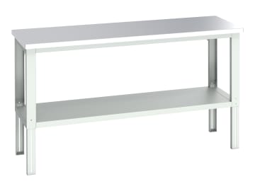 Cubio Adjustable Bench with Shelf, Stainless Steel Clad Top 2000 x 750mm        
