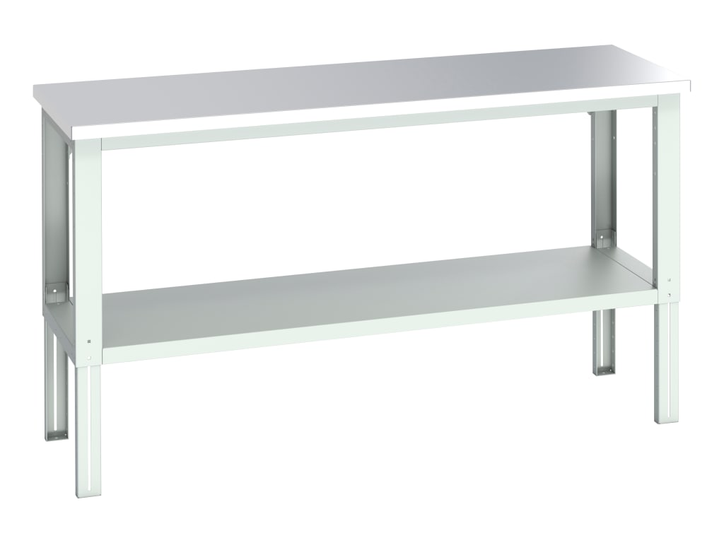 Cubio Adjustable Bench with Shelf, Stainless Steel Clad Top 2000 x 750mm        