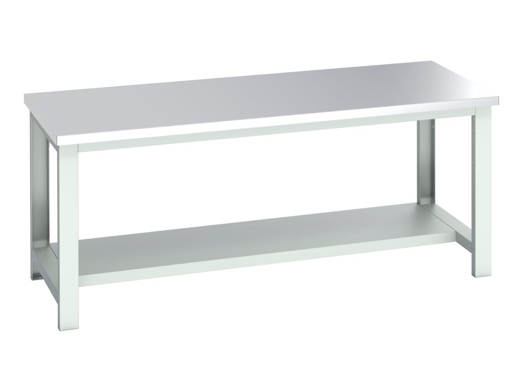 Cubio Bench with Half Shelf, Stainless Steel Clad Top 2000 x 900mm              