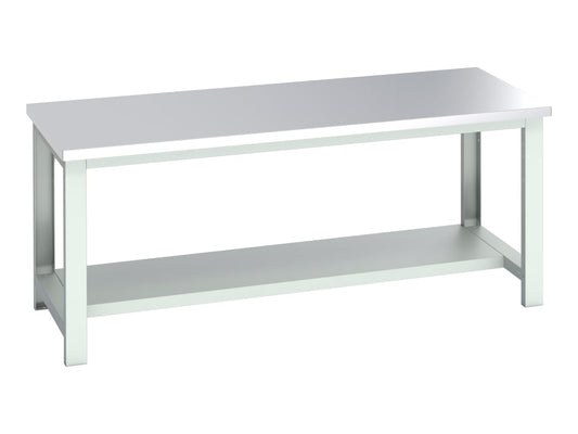 Cubio Bench with Half Shelf, Stainless Steel Clad Top 2000 x 900mm              