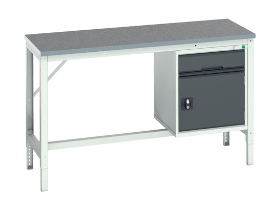 Verso Bench with Cupboard + Drawer, Lino Top 1500 x 600mm                       