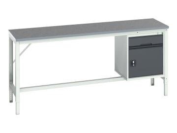 Verso Bench with Cupboard + Drawer, Lino Top 2000 x 600mm                       