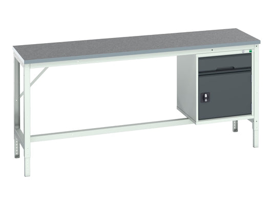 Verso Bench with Cupboard + Drawer, Lino Top 2000 x 600mm                       
