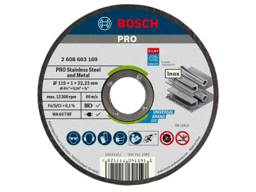 PRO Stainless Steel and Metal Bonded Cutting Disc 115 x 1.0 x 22.23mm           