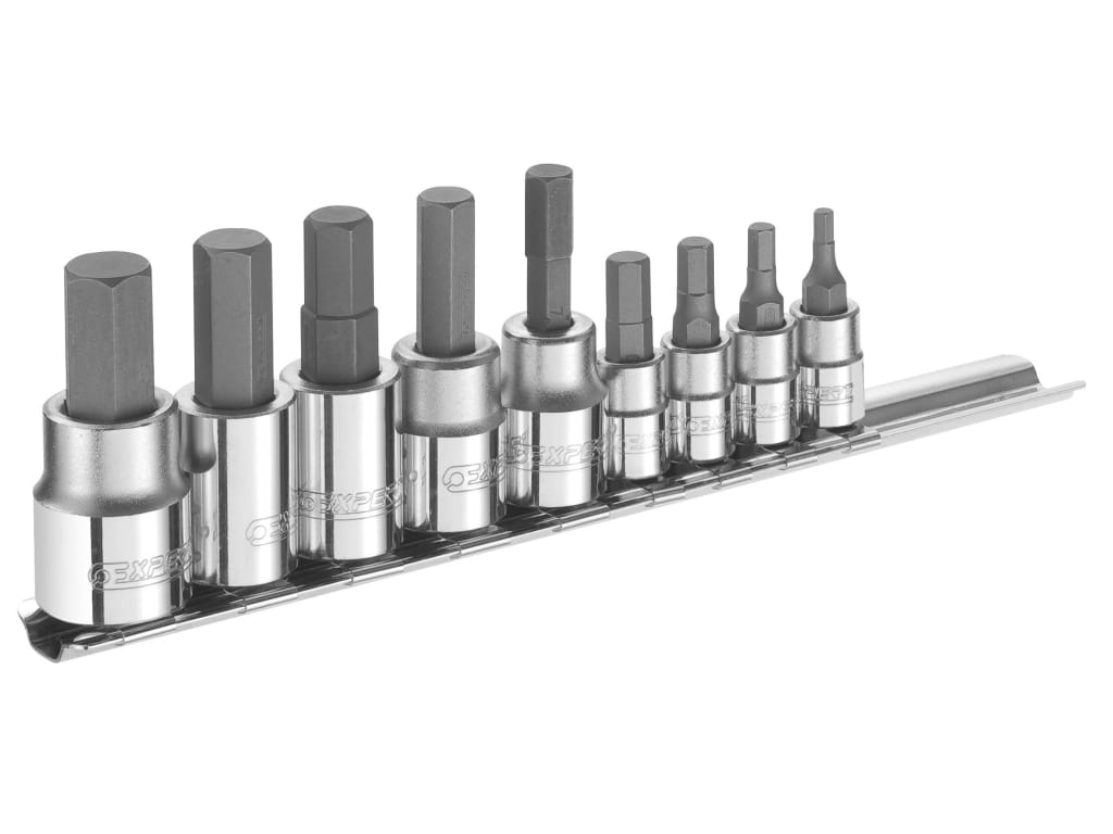 1/4 & 3/8in Drive Hex Bit Socket Set, 9 Piece                                   