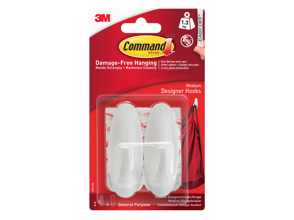 Medium White Designer Hooks (Pack 2)                                            