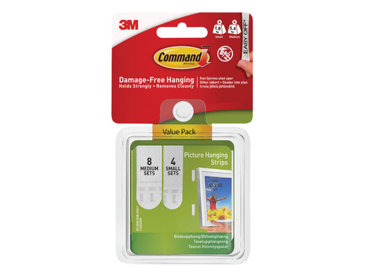 Picture Hanging Strips Set, Small & Medium (Pack 12)                            