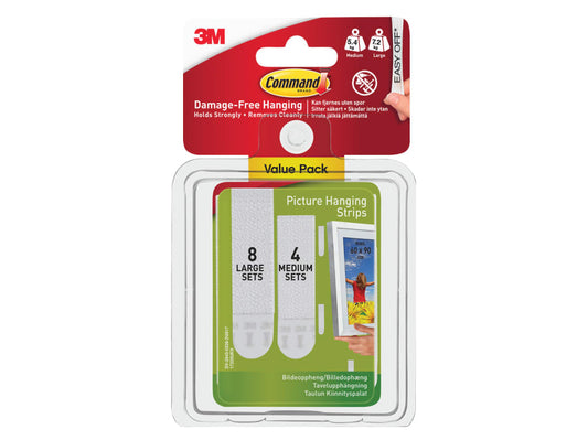 Picture Hanging Strips Set, Medium & Large (Pack 12)                            